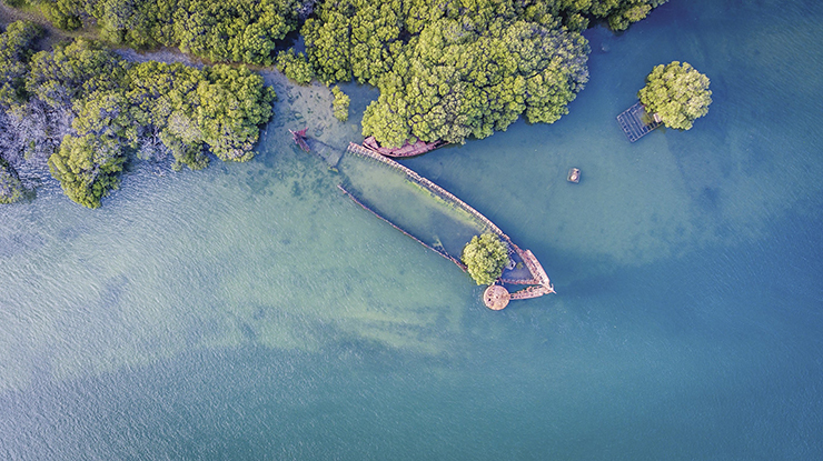 Aerial view of the ships' graveyard